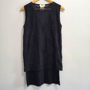 FUZZI Jean Paul Gaultier Lace Mesh Little Black Shift Dress Size Small